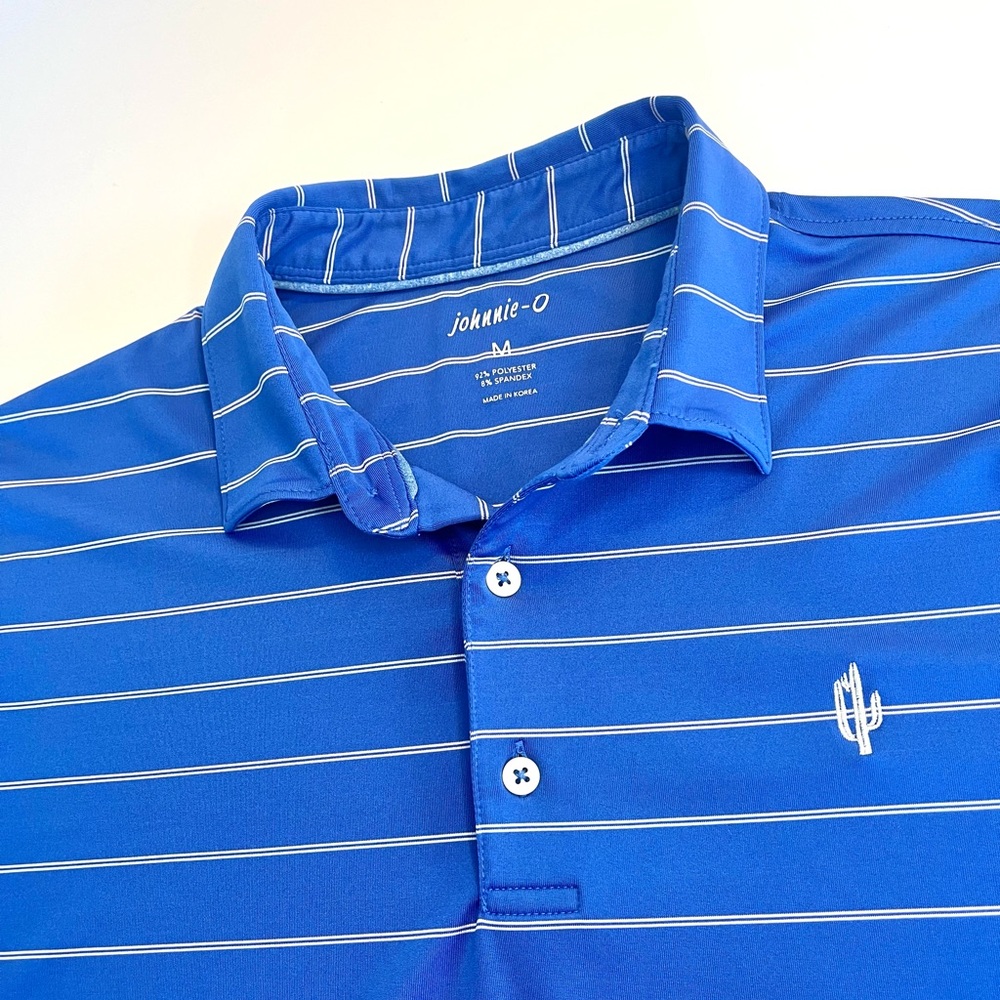 Johnnie-O Performance Polo Tech Short Sleeve Shirt Size M Blue Striped